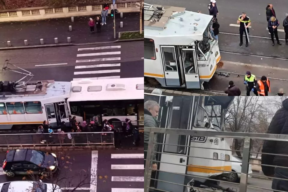 Un accident a avut loc între un tramvai și un autobuz, în Capitală