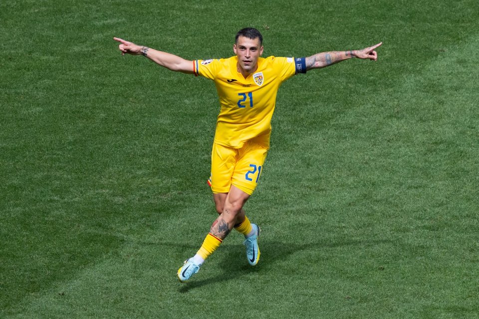 Nicolae Stanciu se bucură după golul de la EURO 2024