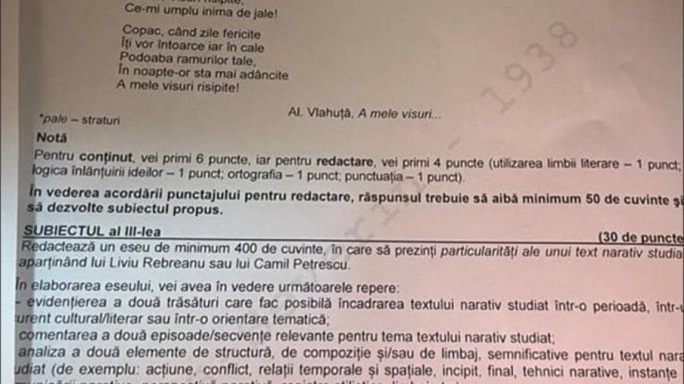 Subiectele din 2023 la BAC, Limba română