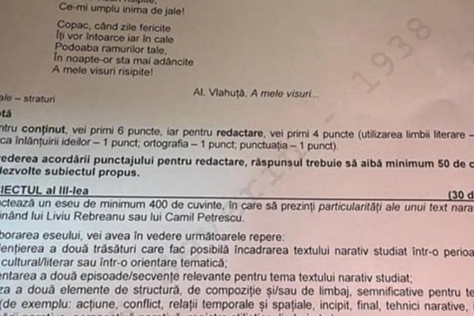 Subiectele din 2023 la BAC, Limba română