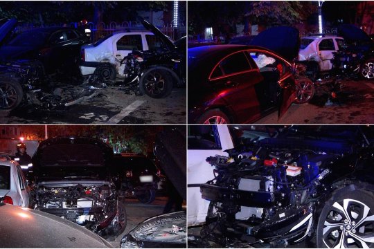 Accident fără victime la miezul nopții, în Capitală. O adolescentă de 16 ani a urcat la volan și a lovit 5 mașini