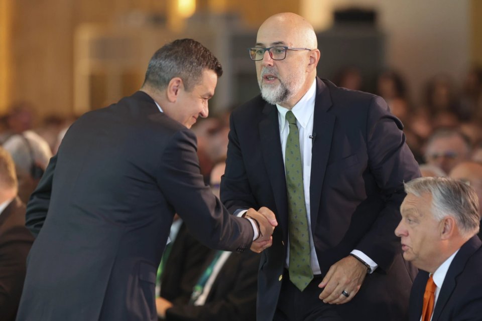 Sorin Grindeanu, dând mâna cu Kelemen Hunor, la Congresul UDMR. În dreapta, jos, Viktor Orban, premierul Ungariei