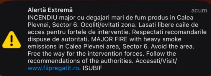 Mesajul RO-Alert trimis de autorități