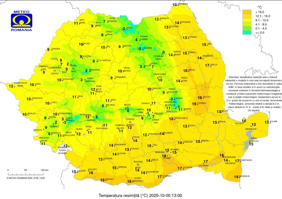 Temperatura resimțită duminică, 5 octombrie, ora 13:00