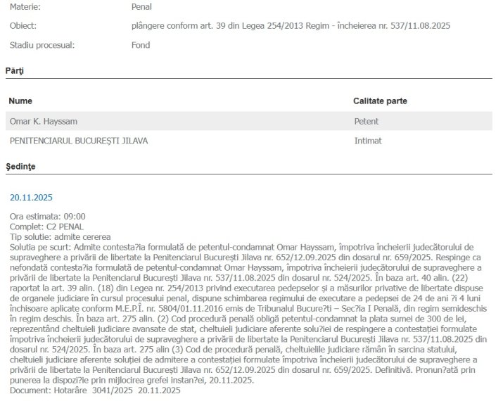 Decizia Judecătoriei Sectorului 4 în dosarul lui Omar Hayssam