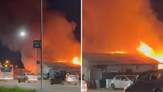 Incendiu violent în comuna Domnești. Un pompier a fost rănit, iar traficul este blocat pe Șoseaua Tudor Vladimirescu