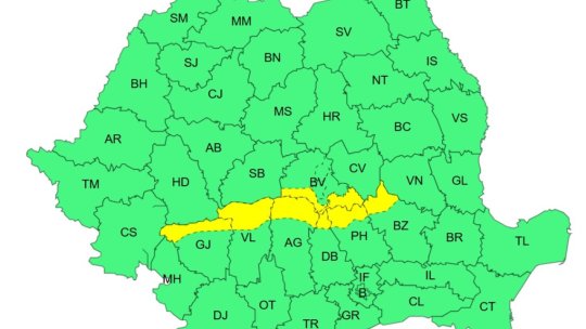 Cod galben de ploi torențiale în zonele montane a șapte județe. ANM a emis un avertisment de vreme severă și ploi în aproape toată țara