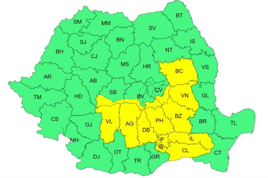 Cod Galben de ploi în sudul și sud-estul țării. ANM avertizează: cantități ce pot depăși 50 l/mp