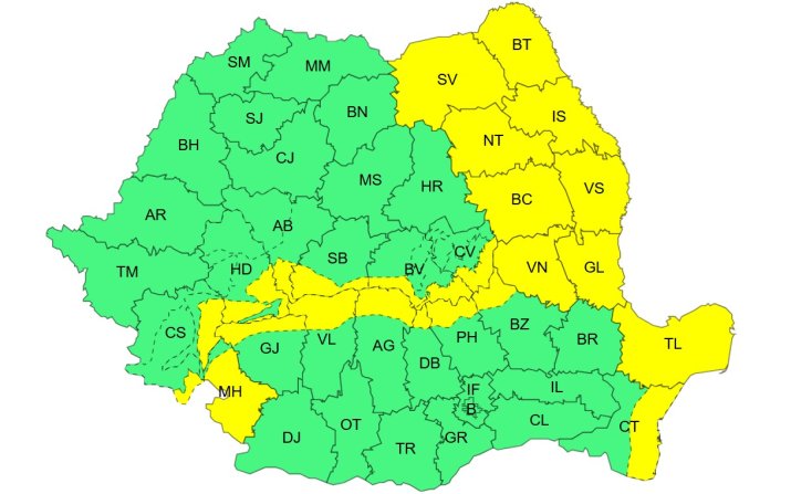 Atenționare meteorologică de Cod Galben, interval de valabilitate: 27 decembrie, ora 10:30 – 27 decembrie, ora 23