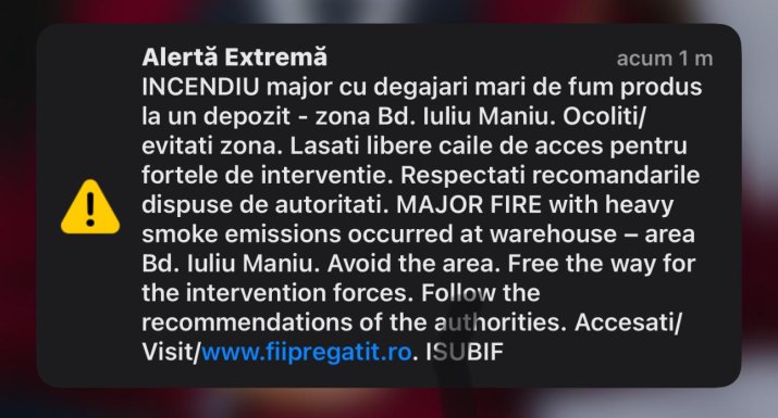 Mesajul RO-Alert trimis de autorități