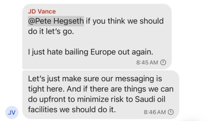 Mesaje trimise de JD Vance, vicepreședintele american, pe grupul de Signal