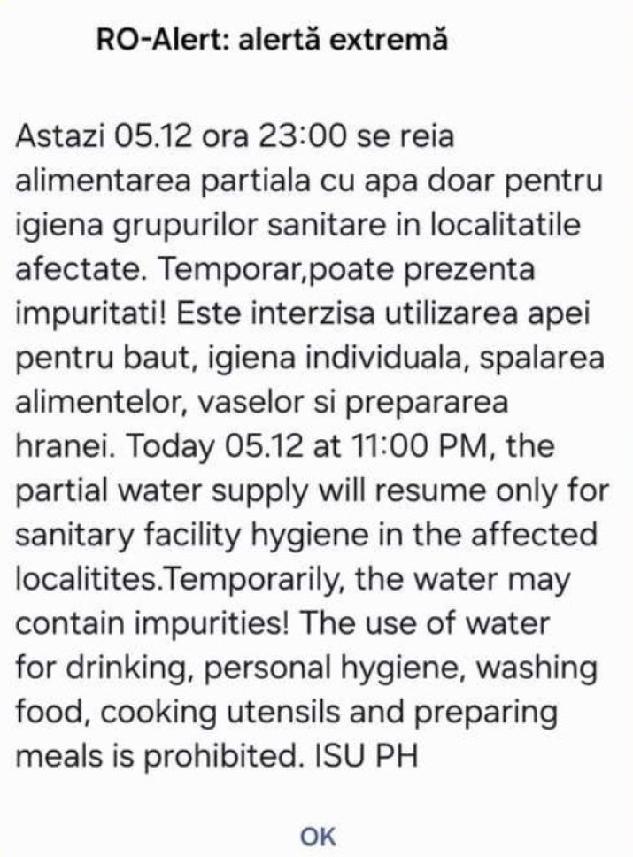 Mesajul RO-Alert care va fi trimis populației din trei în trei ore