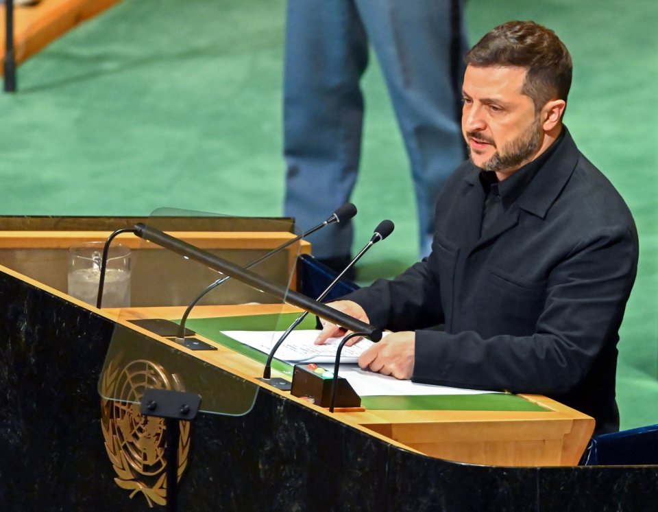 Volodimir Zelenski, în timpul discursului la sediul ONU. 24 septembrie 2024