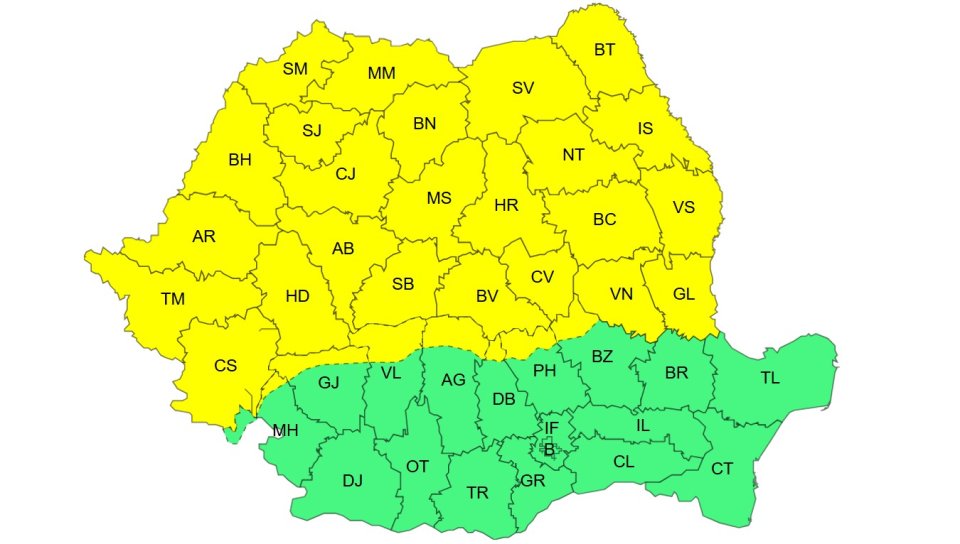 Atenționare meteorologică de Cod Galben, interval de valabilitate: 10 ianuarie, ora 20:00 – 12 ianuarie, ora 10:00