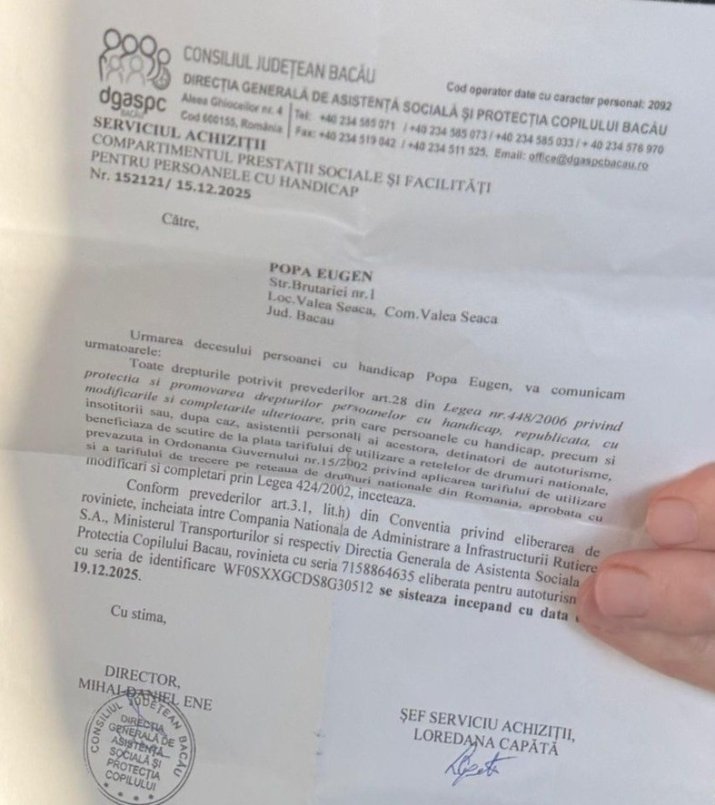 Informarea primită de bărbatul din județul Bacău declarat ”decedat” de către DGASPC