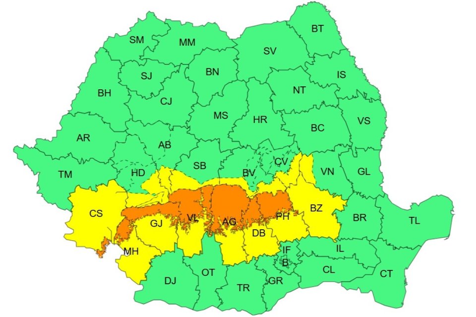 Atenționare meteorologică de Cod Galben și Portocaliu, interval de valabilitate: 26 ianuarie, ora 10:00 – 27 ianuarie, ora 20:00