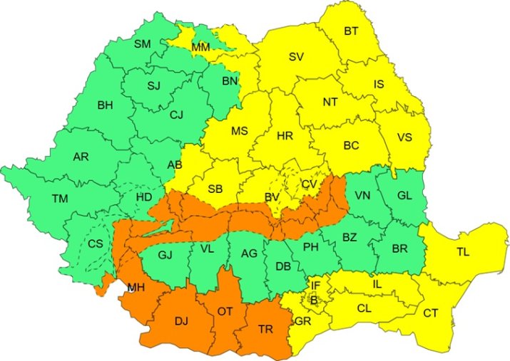 Avertizări cod galben și cod portocaliu