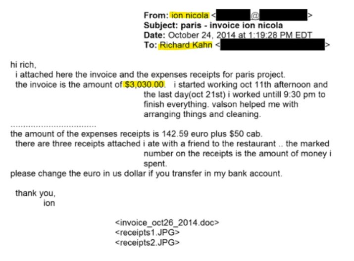 Mail al lui Ion Nicola către Rich Kahn despre „proiectul Paris”. 24 octombrie 2014