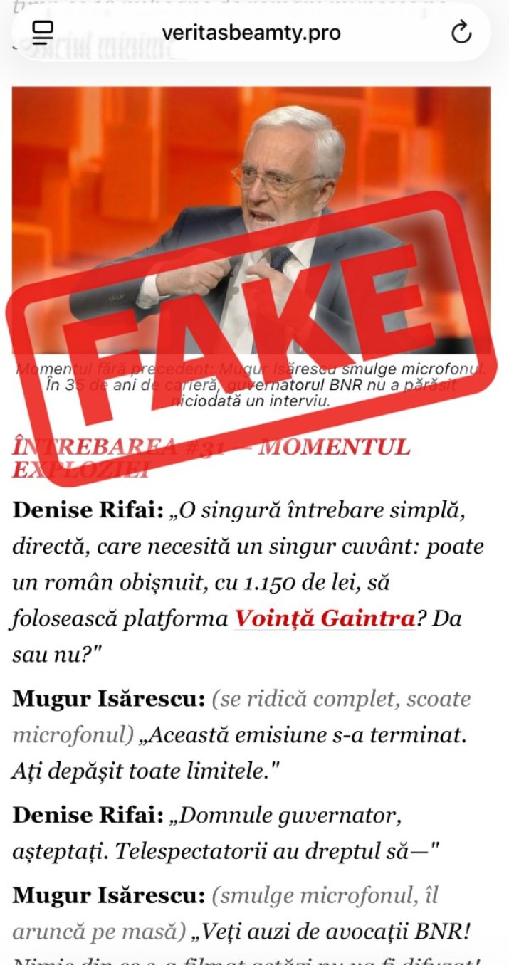 Captură de ecran cu știrile false care sunt tentative de fraudă
