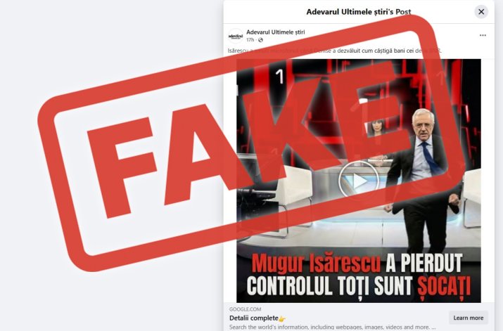 Captură de ecran cu știrile false care sunt tentative de fraudă