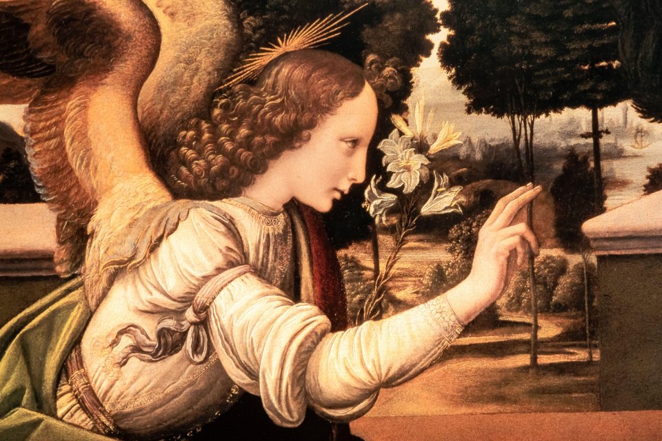 Detaliu al picturii „Buna Vestire” de la Leonardo da Vinci, 1475