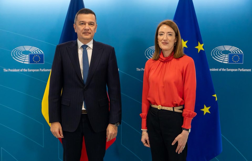 Sorin Grindeanu, președintele PSD, alături de Roberta Metsola, președinta Parlamentului European
