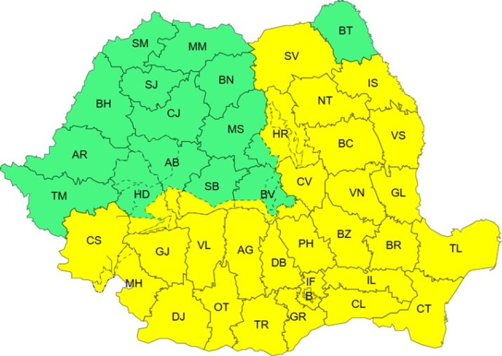 Avertizare cod galben de ploi