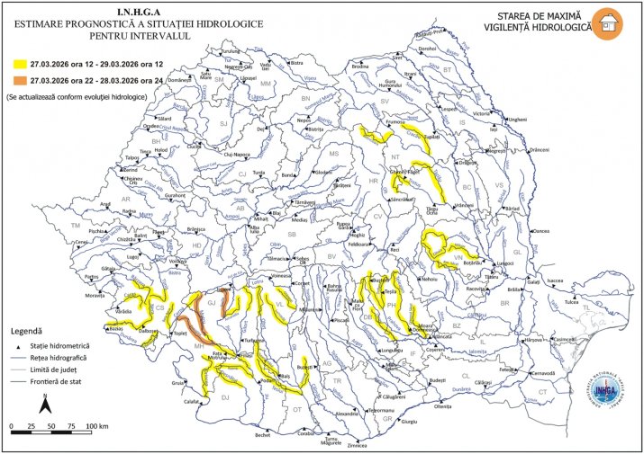 Avertizări cod portocaliu și cod galben de inundații