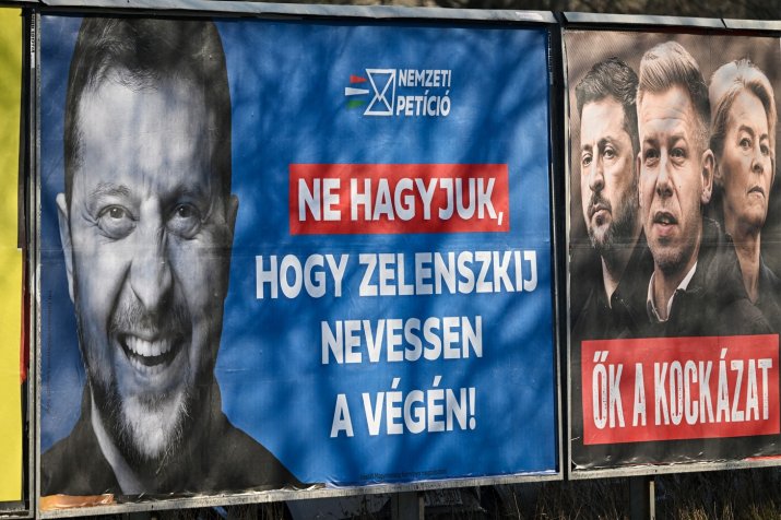 Banner electoral pro-Orban din Ungaria, cu mesajul „Să nu îl lăsăm pe Zelenski să aibă ultimul cuvânt”