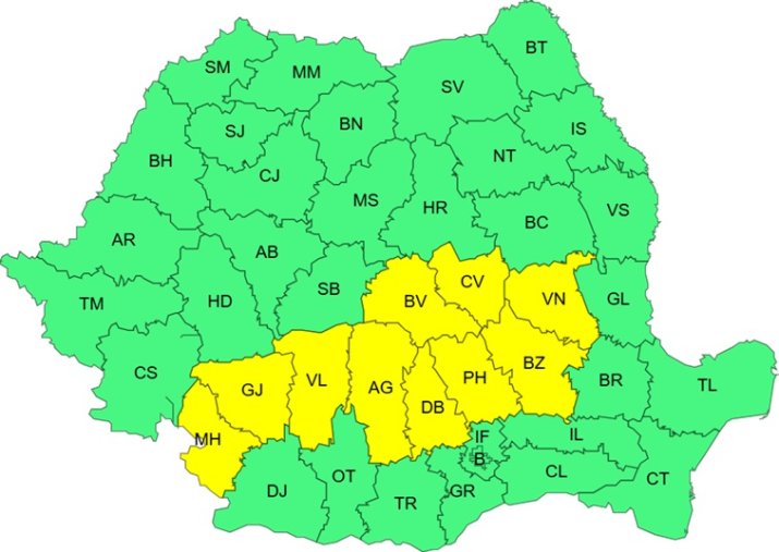 Avertizare cod galben de ploi și vijelii
