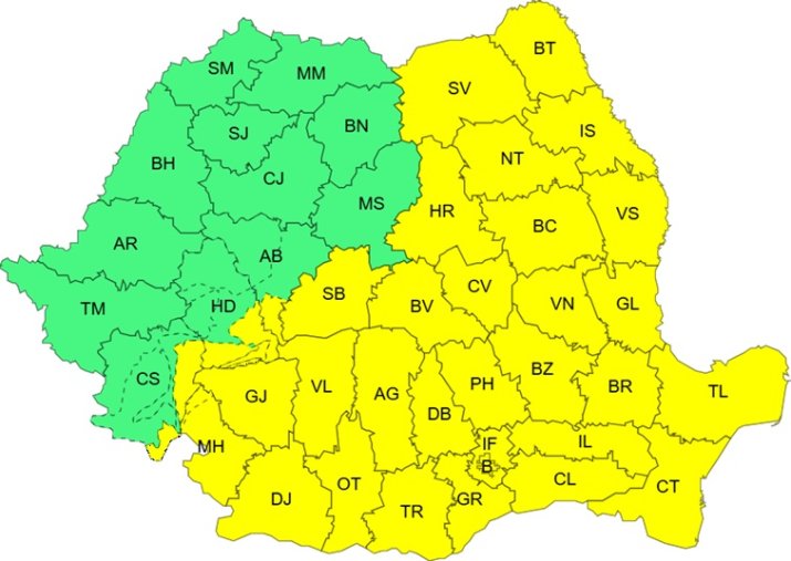Avertizare cod galben de ploi și ninsori