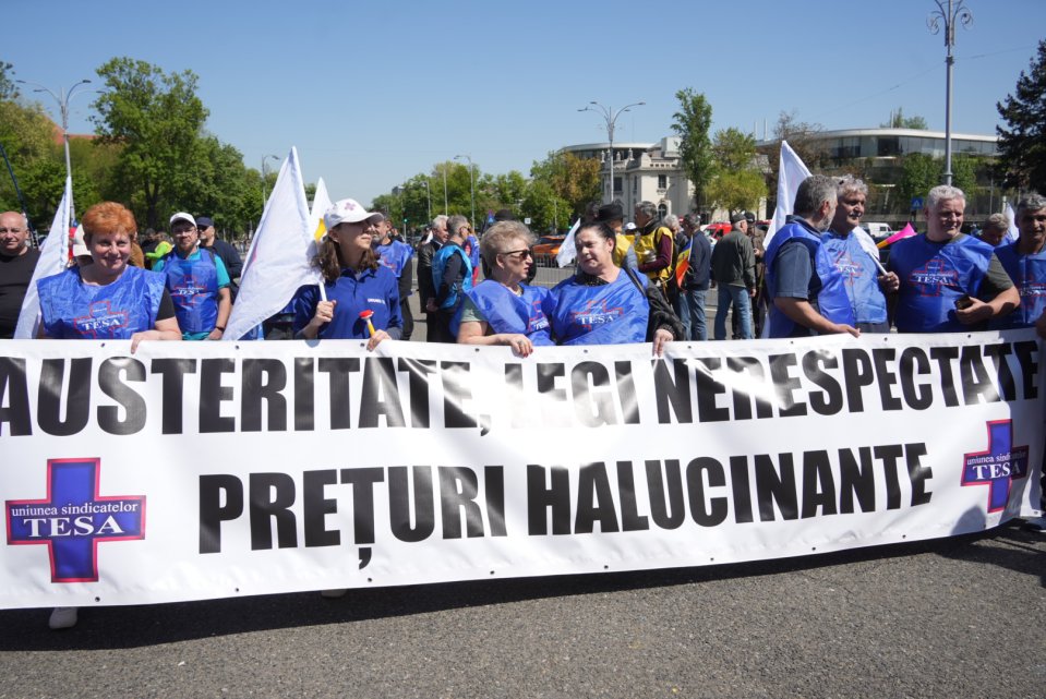 Protestul Confederației Sindicale Meridian în Piața Victoriei