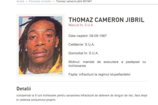 Wiz Khalifa apare pe lista persoanelor urmărite de Poliția Română. Rapperul american a fost condamnat definitiv într-un dosar de droguri