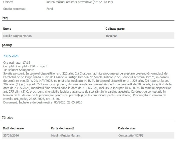 Șeful unui sindicat din Poliție a fost arestat preventiv de Tribunalul Argeș, la cererea DNA