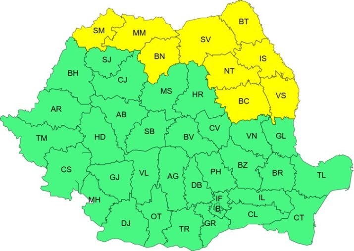 Avertizare cod galben de ploi și vijelii