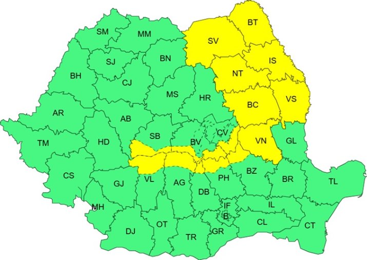 Avertizare cod galben de ploi și vânt