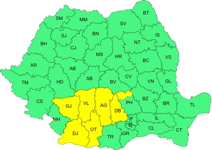 Avertizare cod galben de ploi și vânt
