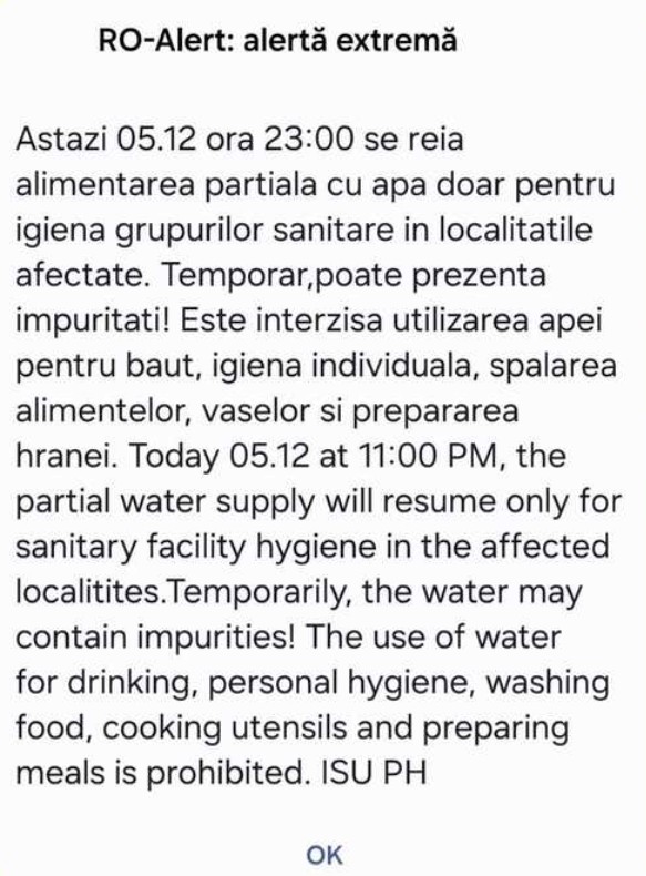 Mesajul RO-Alert care va fi trimis populației din trei în trei ore